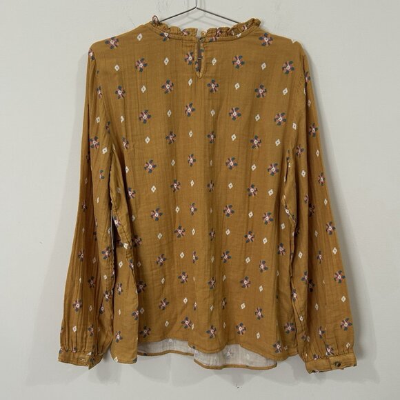 NEW SONOMA Womens XL LS Peasant Floral Cottagecore Blouse Mustard Cotton Top - Picture 2 of 10